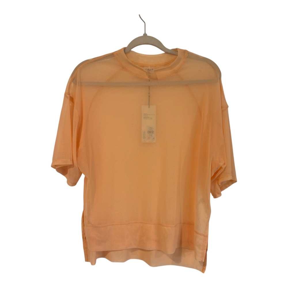 Calia Womens Oversized Mesh Tee Peach Sherbet Orange Sheer Short Sleeve XS NEW